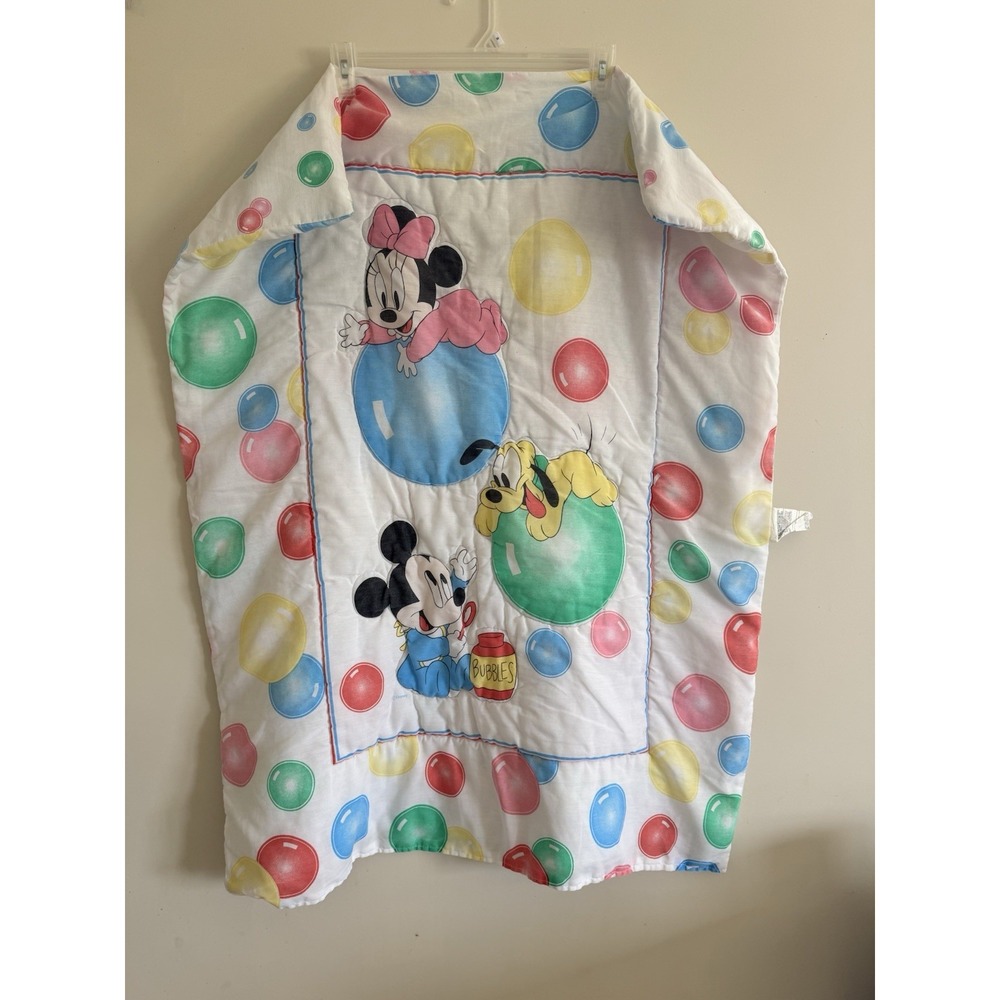 Vintage Baby Mickey Disney Crib Comforter Bubbles 90s 80s 40" X 32" Pluto Minnie